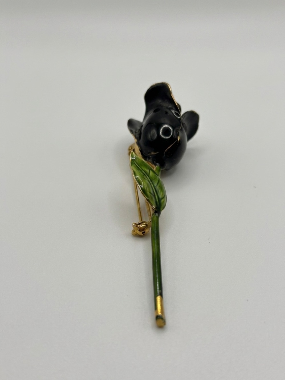 Vintage Original by Robert Black Enamel Rose Brooch Signed Mid-Century Jewelry